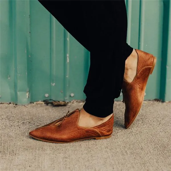 Pointed Toe Leather Women's Penny Loafer Casual Flat Shoes