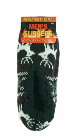 Polar Extreme Heat Men's Insulated Thermal Fleece Lined Slippers Black Reindeer