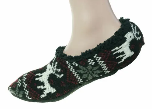 Polar Extreme Heat Men's Insulated Thermal Fleece Lined Slippers Black Reindeer