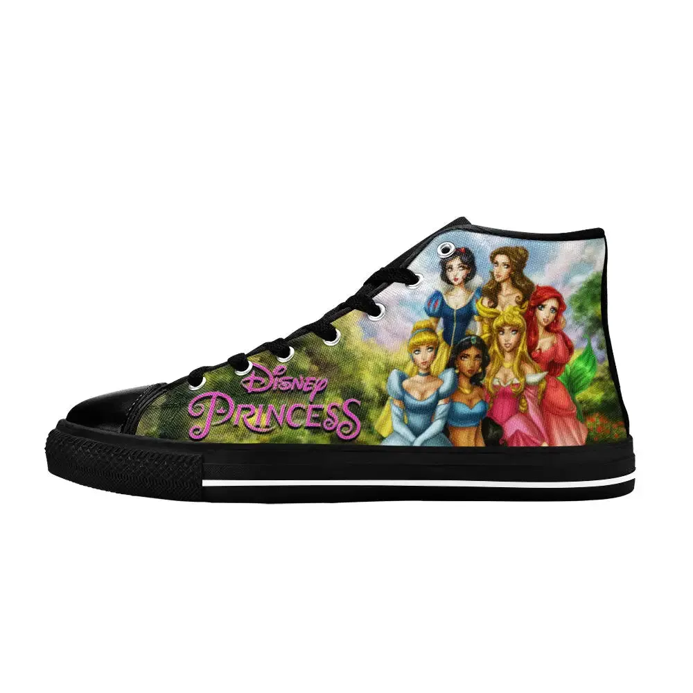 Princess Belle Snow White Ariel Cinderella Aurora Jasmine Shoes High Top Sneakers for Kids and Adults