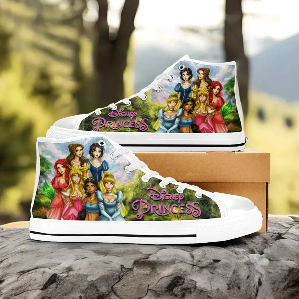 Princess Belle Snow White Ariel Cinderella Aurora Jasmine Shoes High Top Sneakers for Kids and Adults