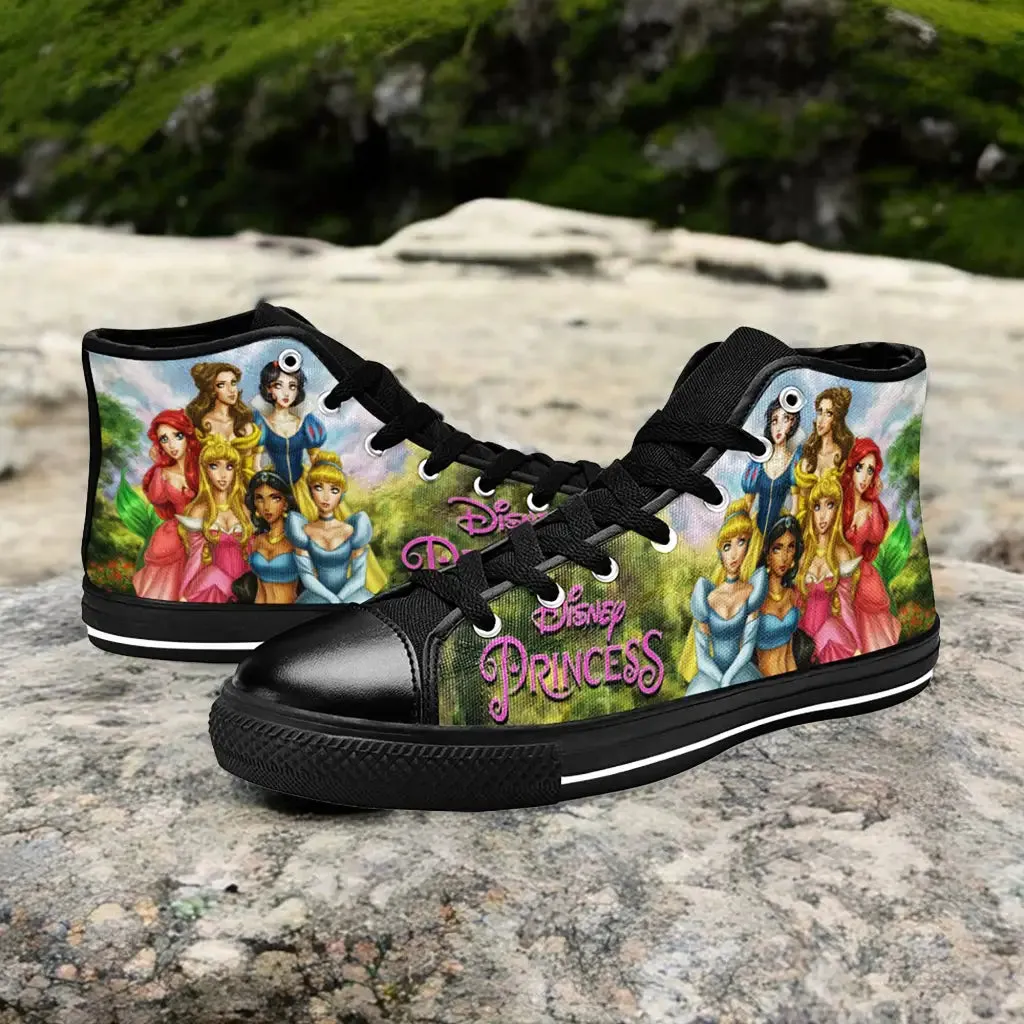 Princess Belle Snow White Ariel Cinderella Aurora Jasmine Shoes High Top Sneakers for Kids and Adults