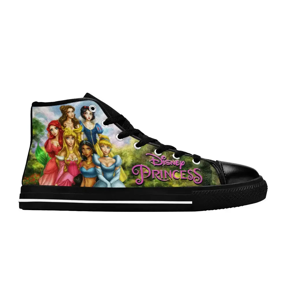 Princess Belle Snow White Ariel Cinderella Aurora Jasmine Shoes High Top Sneakers for Kids and Adults