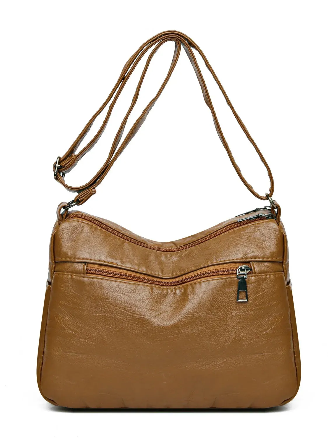 PU Leather Ruched Adjustable Strap Shoulder Bag