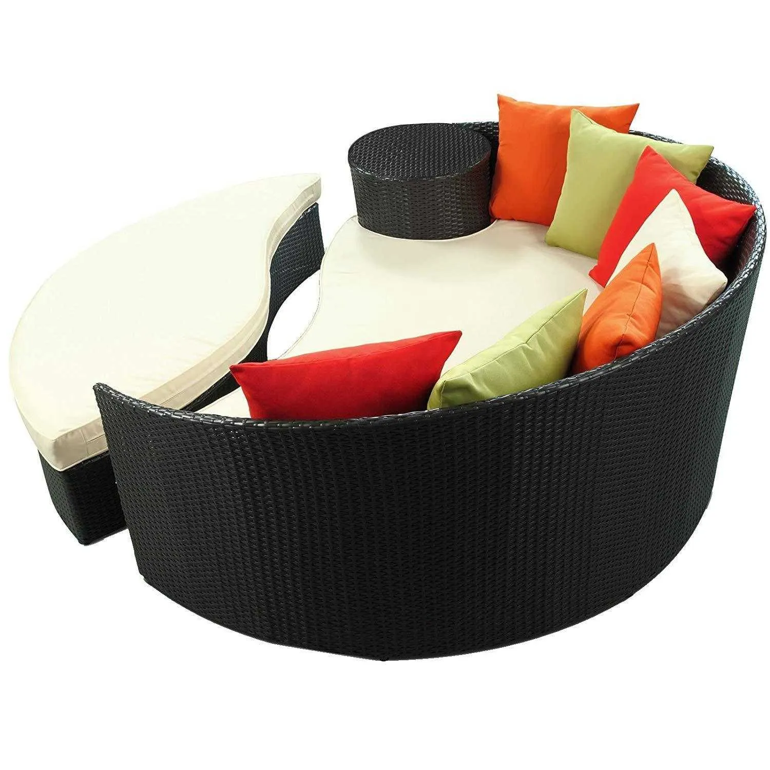 Rattan Curved Day Bed Sofa Footstool Brown
