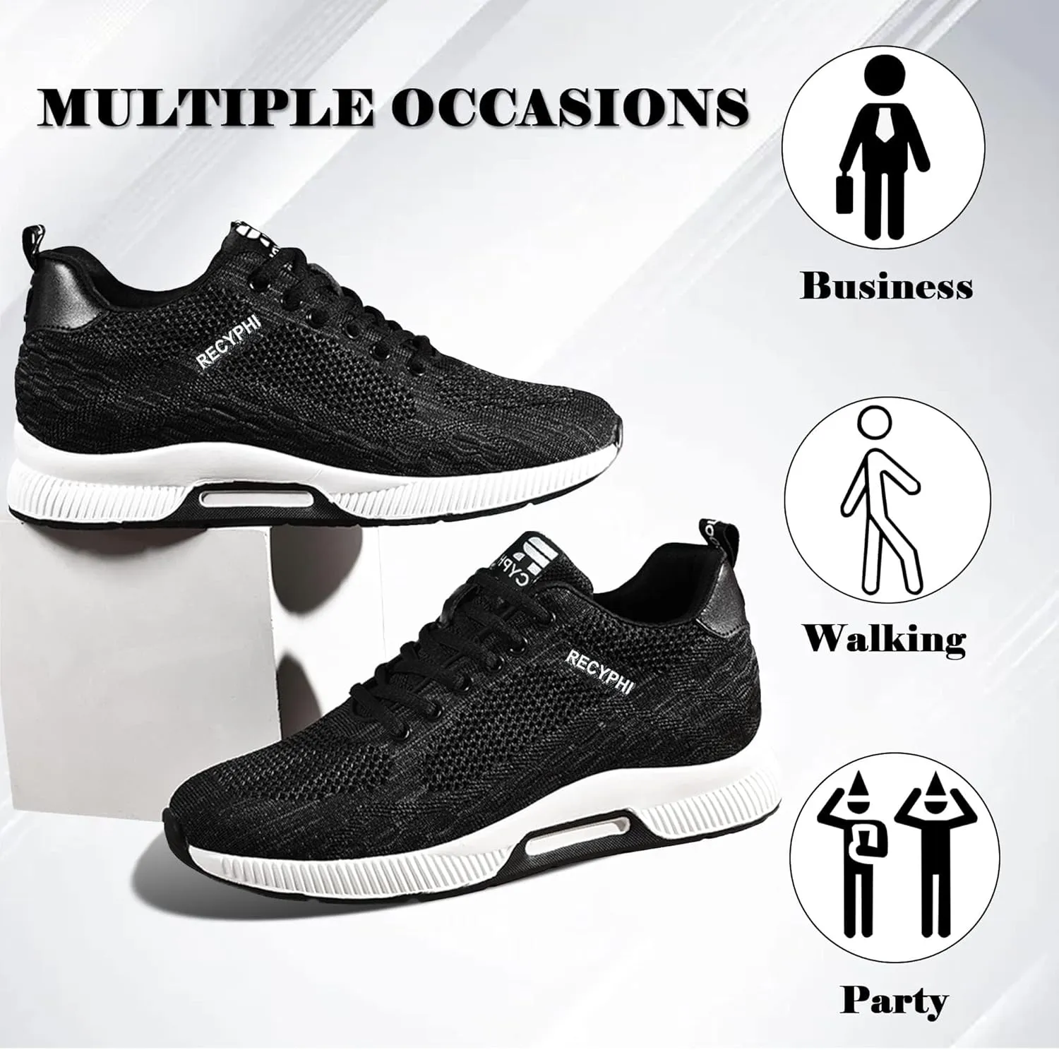 Recyphi Men's Invisible Height Increasing Elevator Shoes Lightweight Sport Shoes Height-Boosting Fashion Sneakers 2.4'' Taller