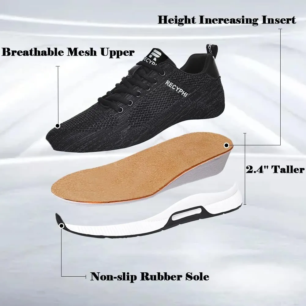 Recyphi Men's Invisible Height Increasing Elevator Shoes Lightweight Sport Shoes Height-Boosting Fashion Sneakers 2.4'' Taller