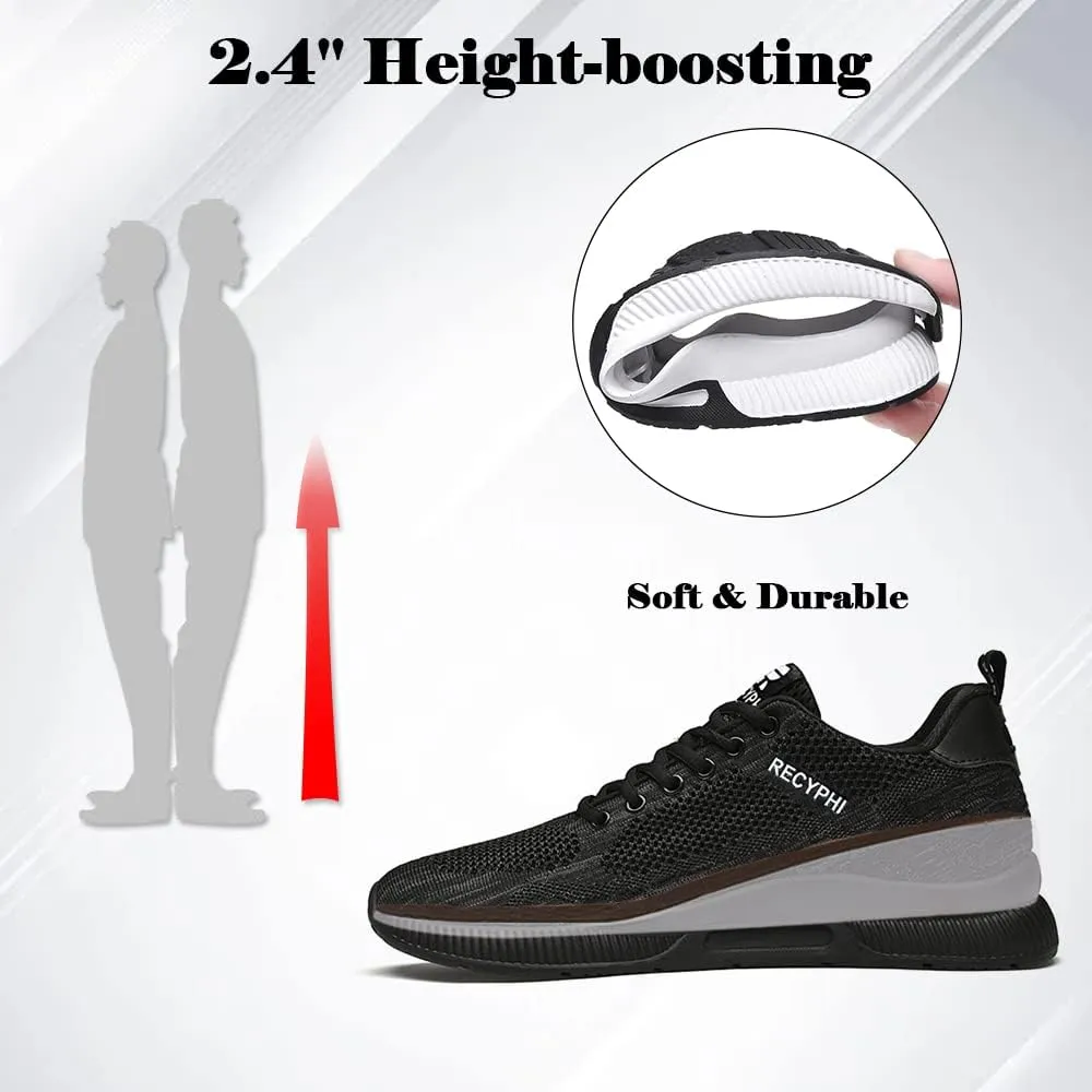 Recyphi Men's Invisible Height Increasing Elevator Shoes Lightweight Sport Shoes Height-Boosting Fashion Sneakers 2.4'' Taller