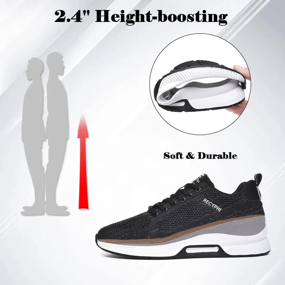 Recyphi Men's Invisible Height Increasing Elevator Shoes Lightweight Sport Shoes Height-Boosting Fashion Sneakers 2.4'' Taller