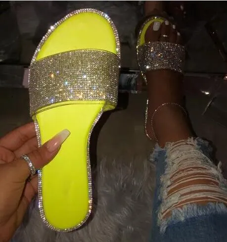 Rhinestone Candy-colored Slides - Diamond Flat Bottom Outdoor Sandals