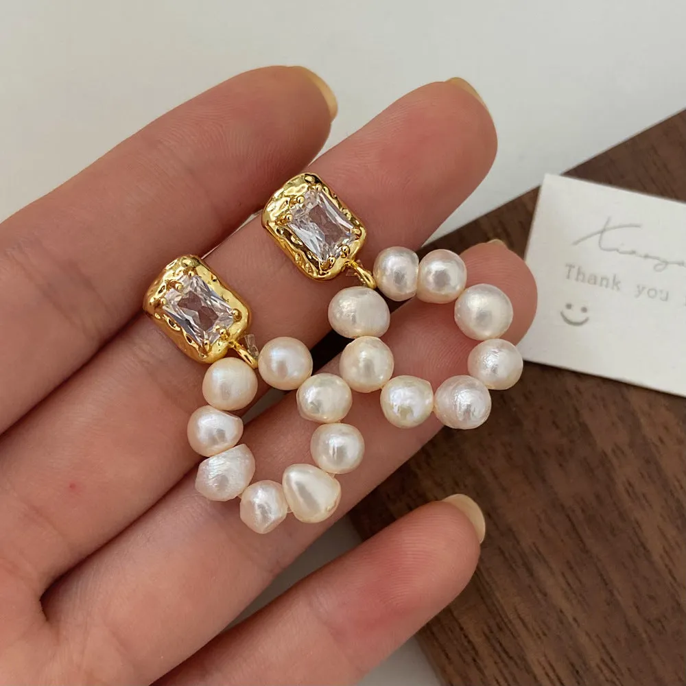Round Square Alloy Gold Pin Errings JLT12744