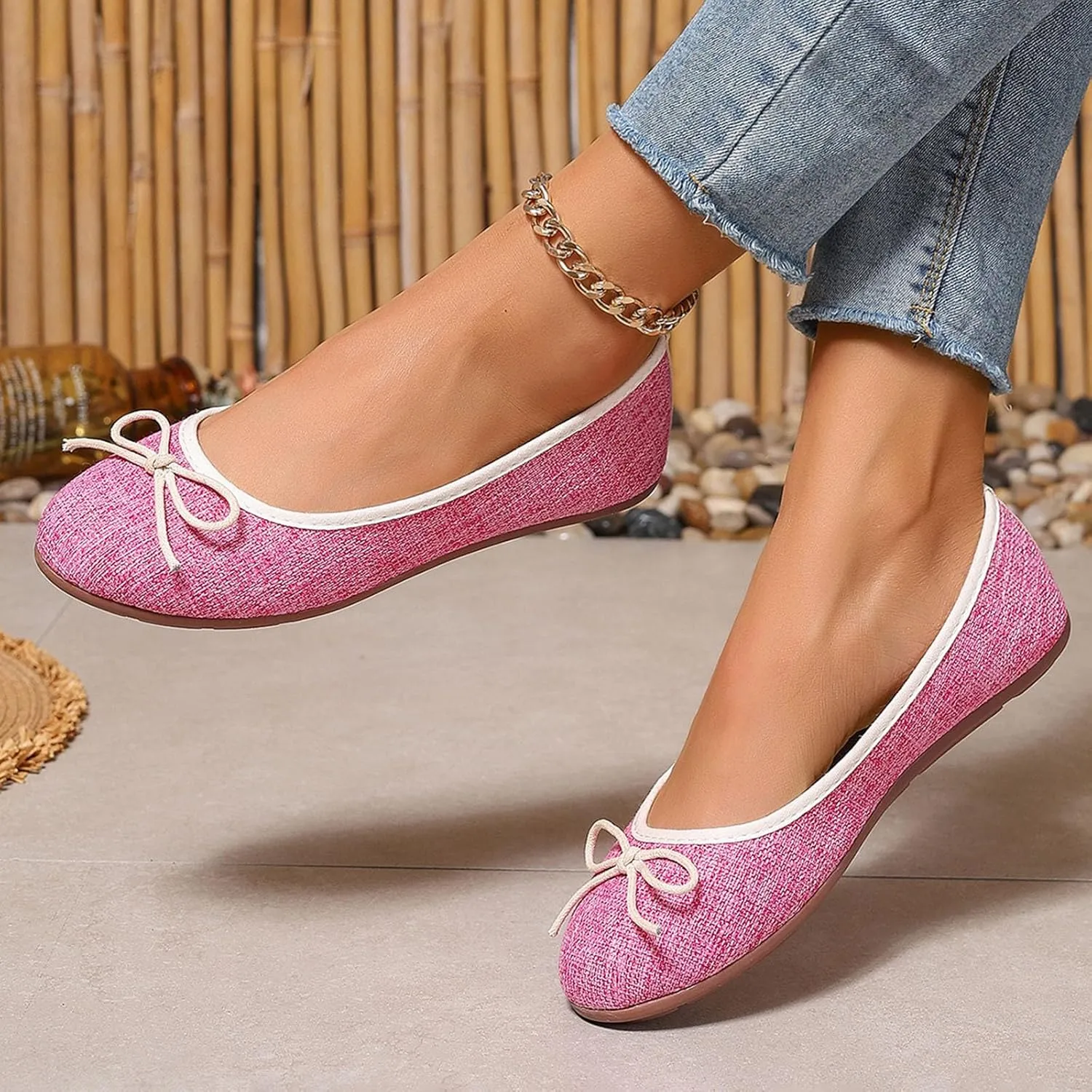 Round Toe Women Flat Shoes Bowknot Comfy Slip-On Fashion Denim Upper Ballet Flats Dressy Ladies Ballerine Shoes 2025