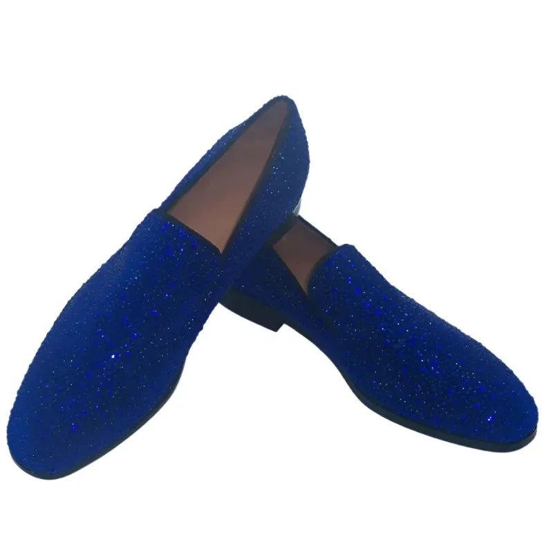 Royal Blue Rhinestone Loafers for Men – Luxury Party, Wedding, and Dress Shoes | Crystal Slip-On Flats