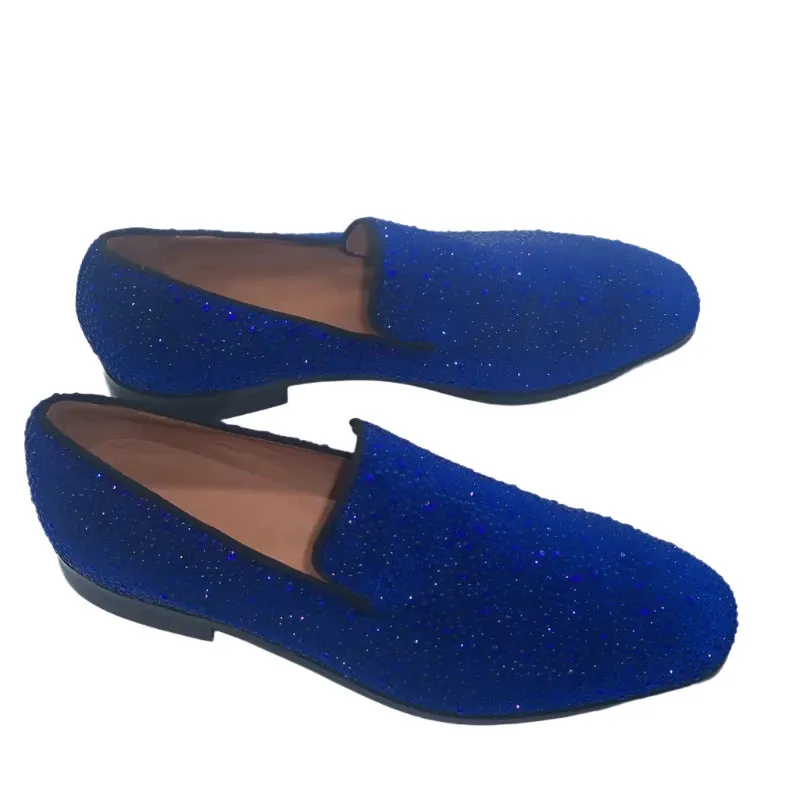 Royal Blue Rhinestone Loafers for Men – Luxury Party, Wedding, and Dress Shoes | Crystal Slip-On Flats