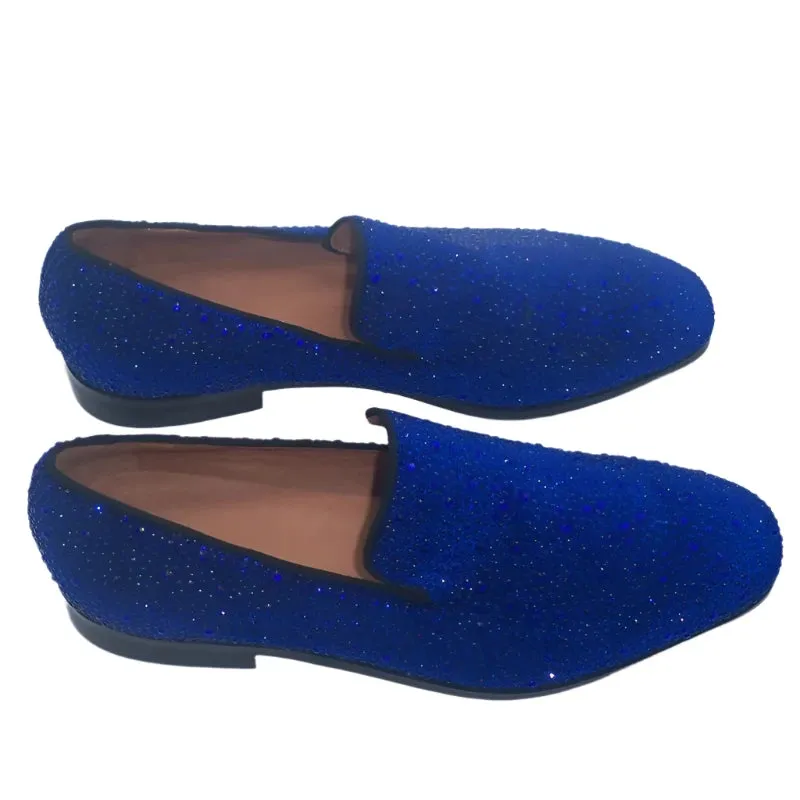 Royal Blue Rhinestone Loafers for Men – Luxury Party, Wedding, and Dress Shoes | Crystal Slip-On Flats