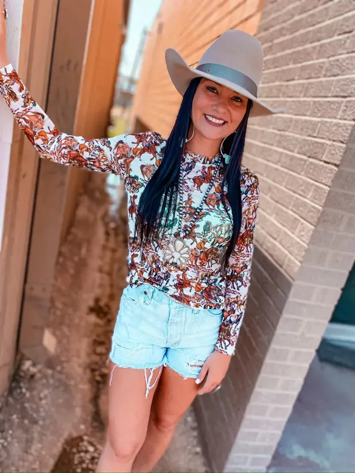 Rusty Wrangler Long Sleeve Mesh Top