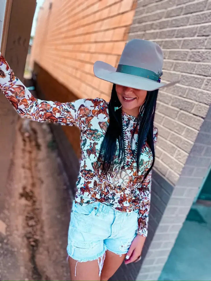 Rusty Wrangler Long Sleeve Mesh Top