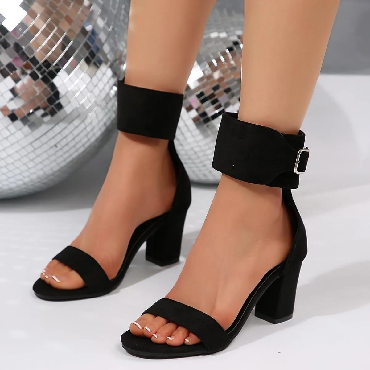 SACFOF Chunky Heels Sandals for Women Comfy Casual Summer Open Toe Strappy Block High Heeled Sandals for Party Wedding