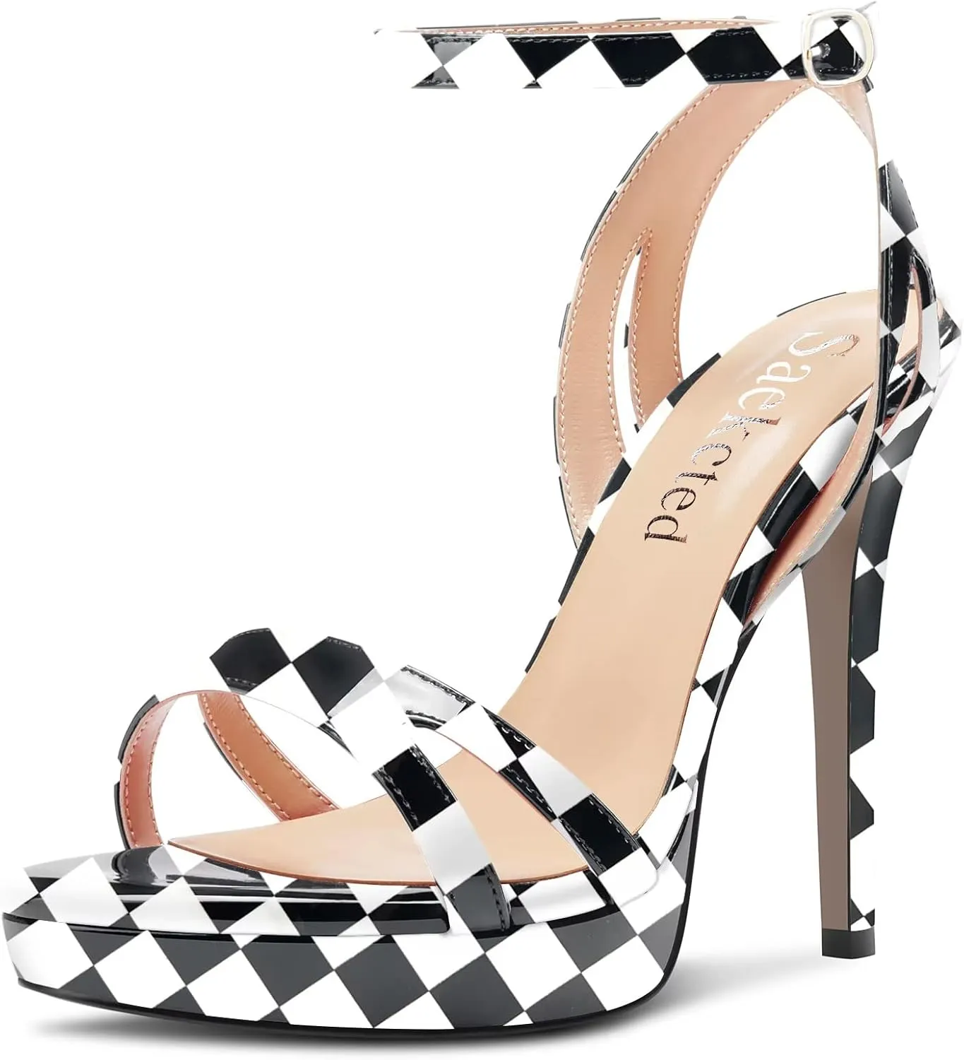 Saekcted Women Stiletto High Platform Heel Peep Open Toe Sandals Ankle Strap Buckle Casual Cute Shoes