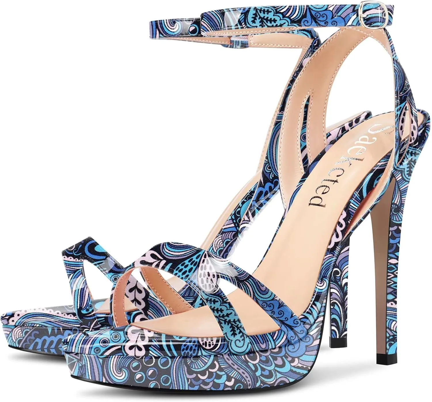 Saekcted Women Stiletto High Platform Heel Peep Open Toe Sandals Ankle Strap Buckle Casual Cute Shoes