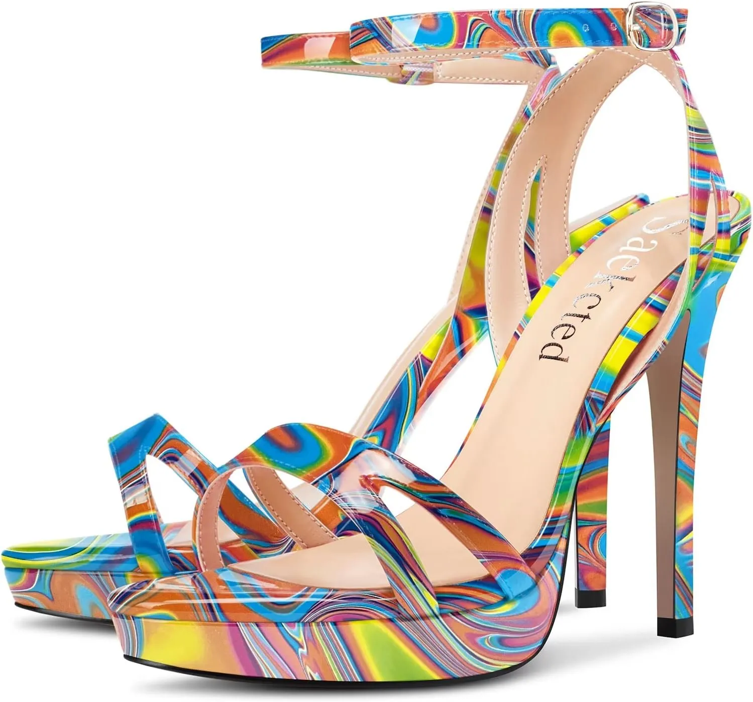 Saekcted Women Stiletto High Platform Heel Peep Open Toe Sandals Ankle Strap Buckle Casual Cute Shoes