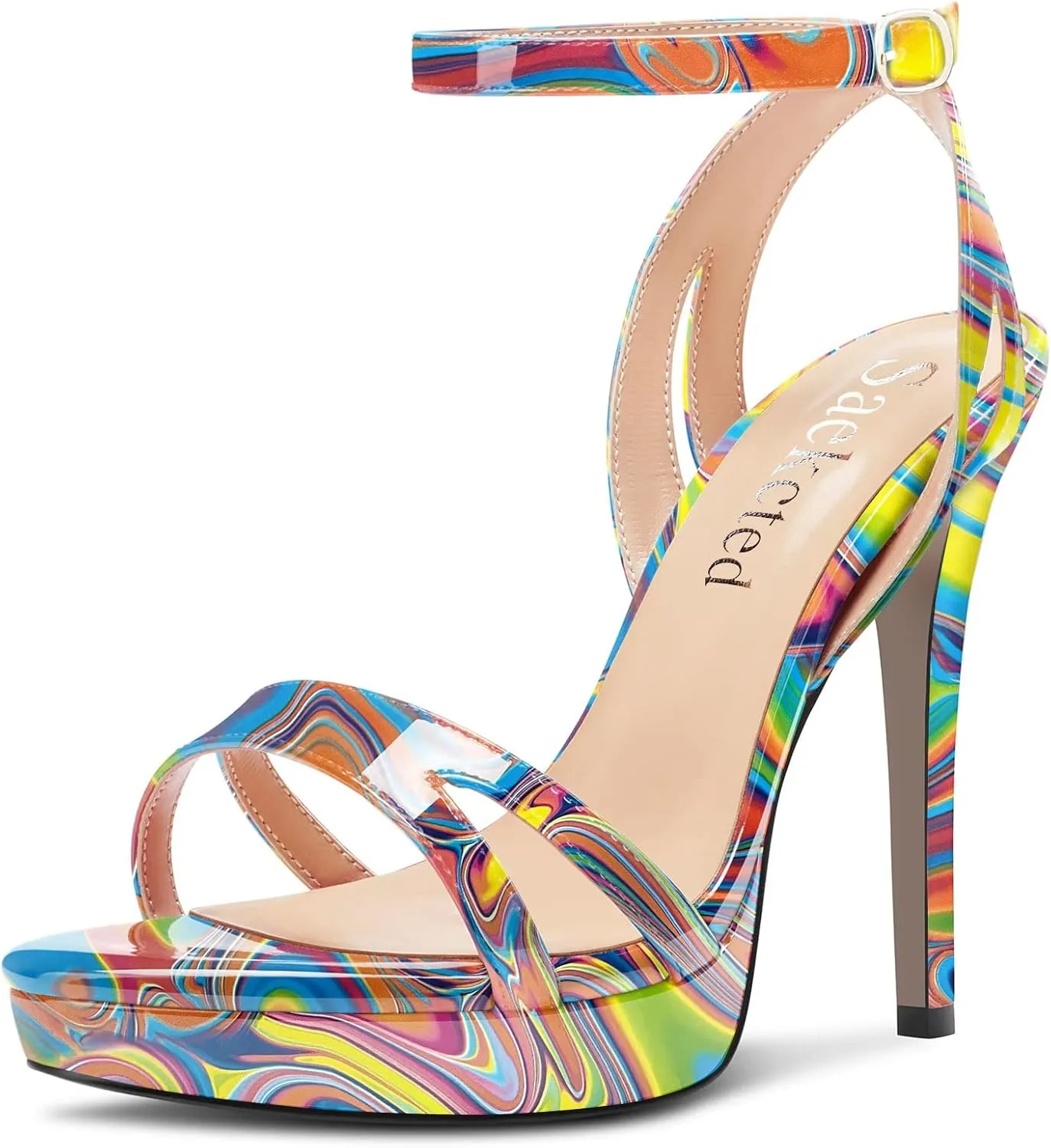 Saekcted Women Stiletto High Platform Heel Peep Open Toe Sandals Ankle Strap Buckle Casual Cute Shoes
