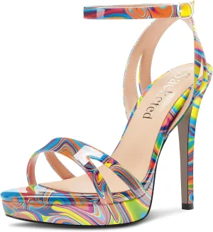 Saekcted Women Stiletto High Platform Heel Peep Open Toe Sandals Ankle Strap Buckle Casual Cute Shoes