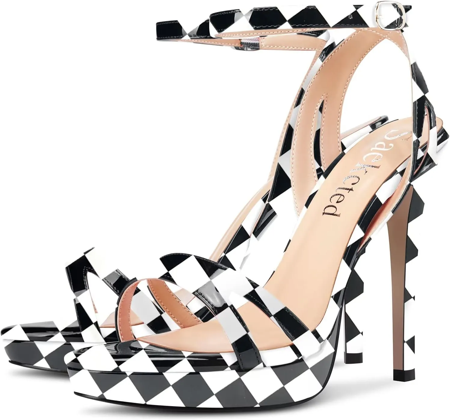 Saekcted Women Stiletto High Platform Heel Peep Open Toe Sandals Ankle Strap Buckle Casual Cute Shoes