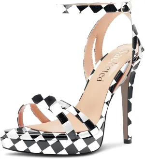 Saekcted Women Stiletto High Platform Heel Peep Open Toe Sandals Ankle Strap Buckle Casual Cute Shoes