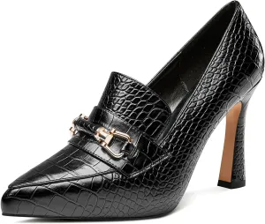 Saekcted Womens Stiletto High Platform Heel Pointed Toe Pumps Loafers Shoes Slip-on Buckle Office Basic Classic 3.9 Inches Heels