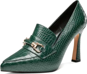 Saekcted Womens Stiletto High Platform Heel Pointed Toe Pumps Loafers Shoes Slip-on Buckle Office Basic Classic 3.9 Inches Heels