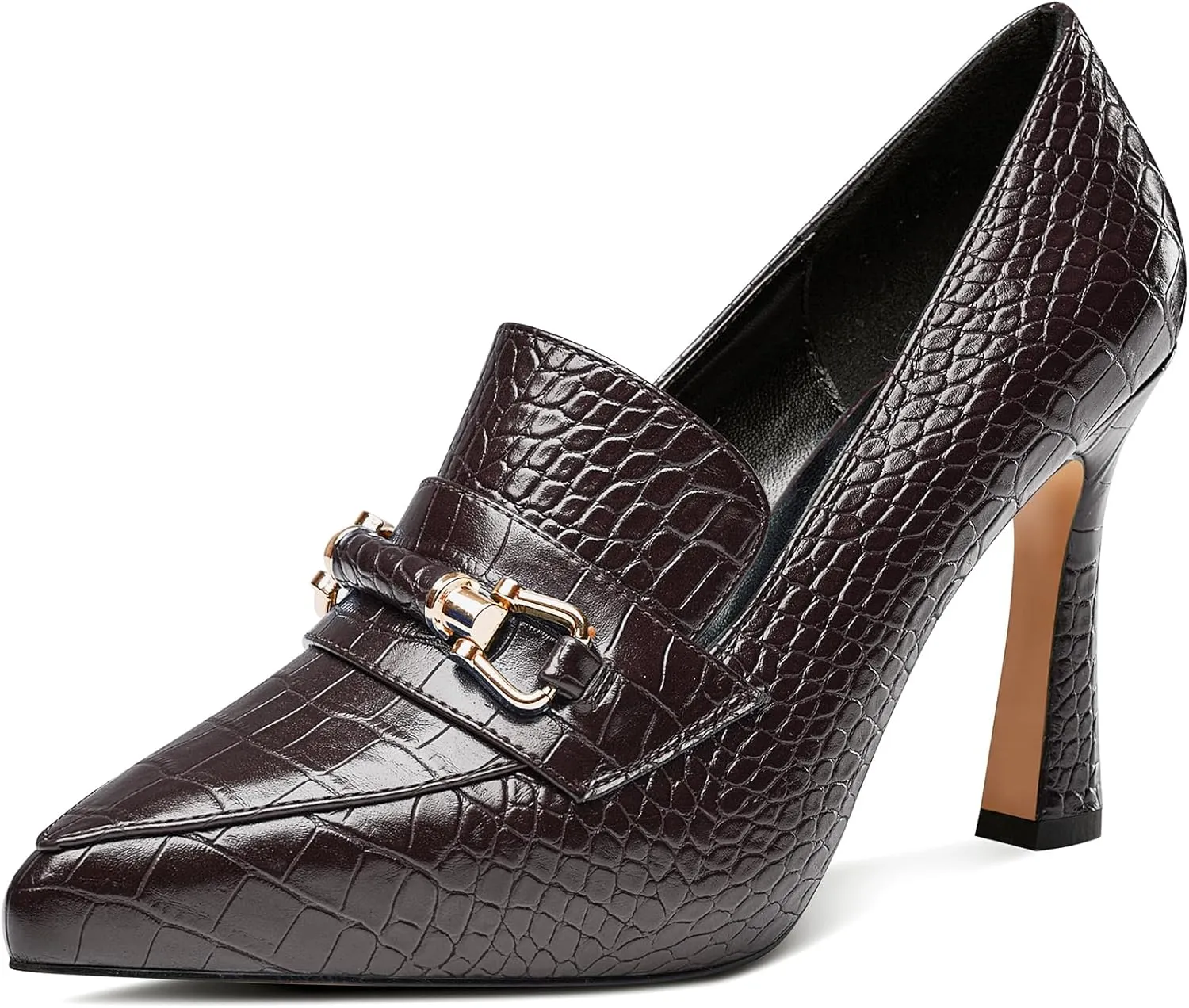 Saekcted Womens Stiletto High Platform Heel Pointed Toe Pumps Loafers Shoes Slip-on Buckle Office Basic Classic 3.9 Inches Heels