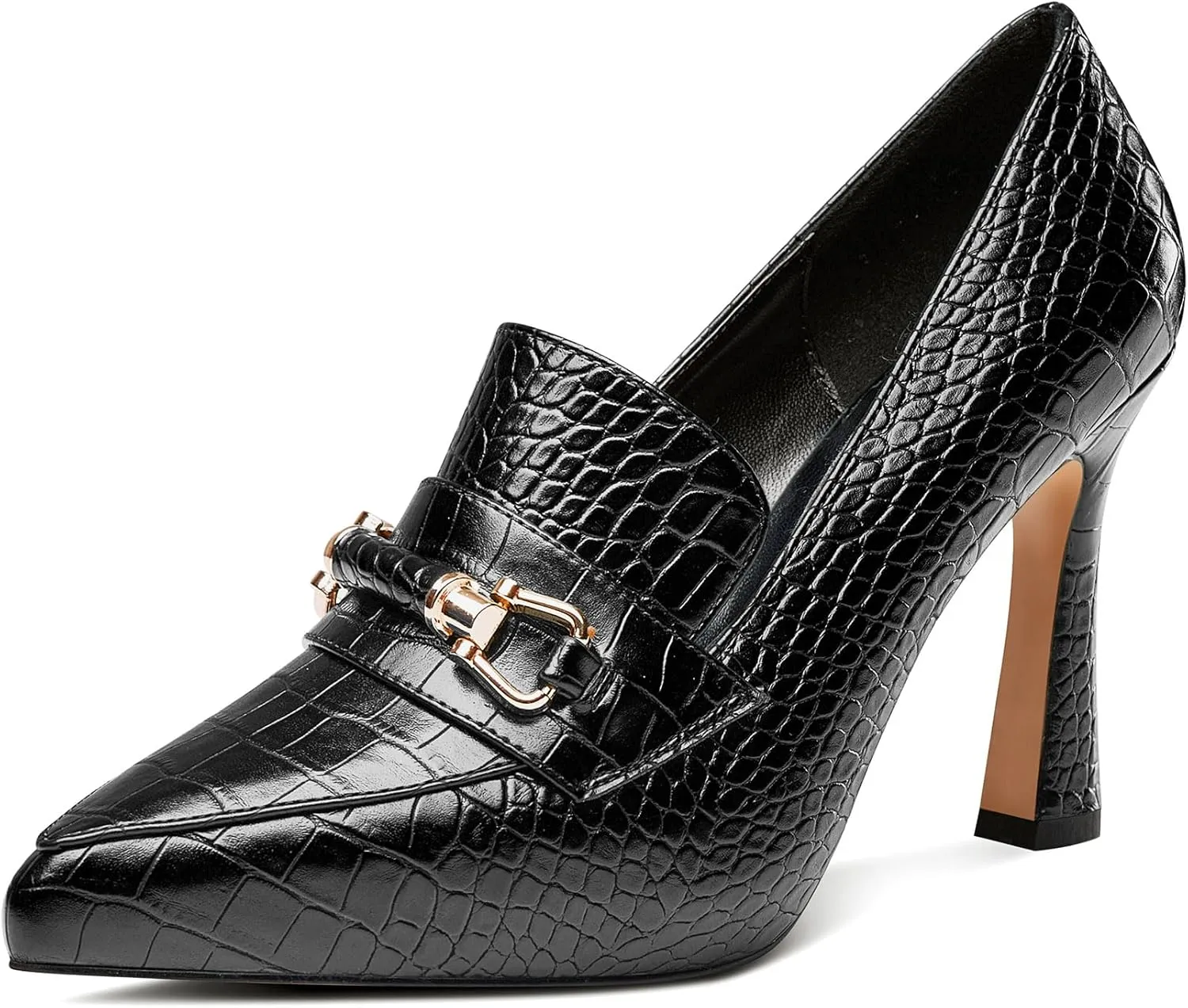 Saekcted Womens Stiletto High Platform Heel Pointed Toe Pumps Loafers Shoes Slip-on Buckle Office Basic Classic 3.9 Inches Heels