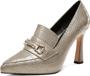 Saekcted Womens Stiletto High Platform Heel Pointed Toe Pumps Loafers Shoes Slip-on Buckle Office Basic Classic 3.9 Inches Heels