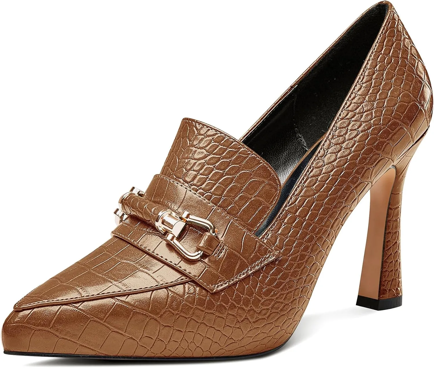 Saekcted Womens Stiletto High Platform Heel Pointed Toe Pumps Loafers Shoes Slip-on Buckle Office Basic Classic 3.9 Inches Heels