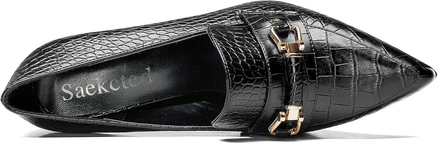 Saekcted Womens Stiletto High Platform Heel Pointed Toe Pumps Loafers Shoes Slip-on Buckle Office Basic Classic 3.9 Inches Heels