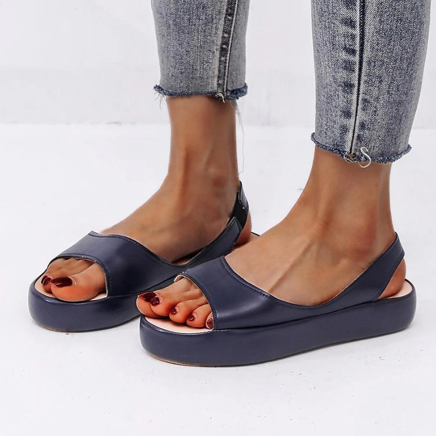 Sandals for Women, Summer Comfort Open Toe Strap Sandal Beach Casual Platform Flats Ladies Dressy Shallow Shoes