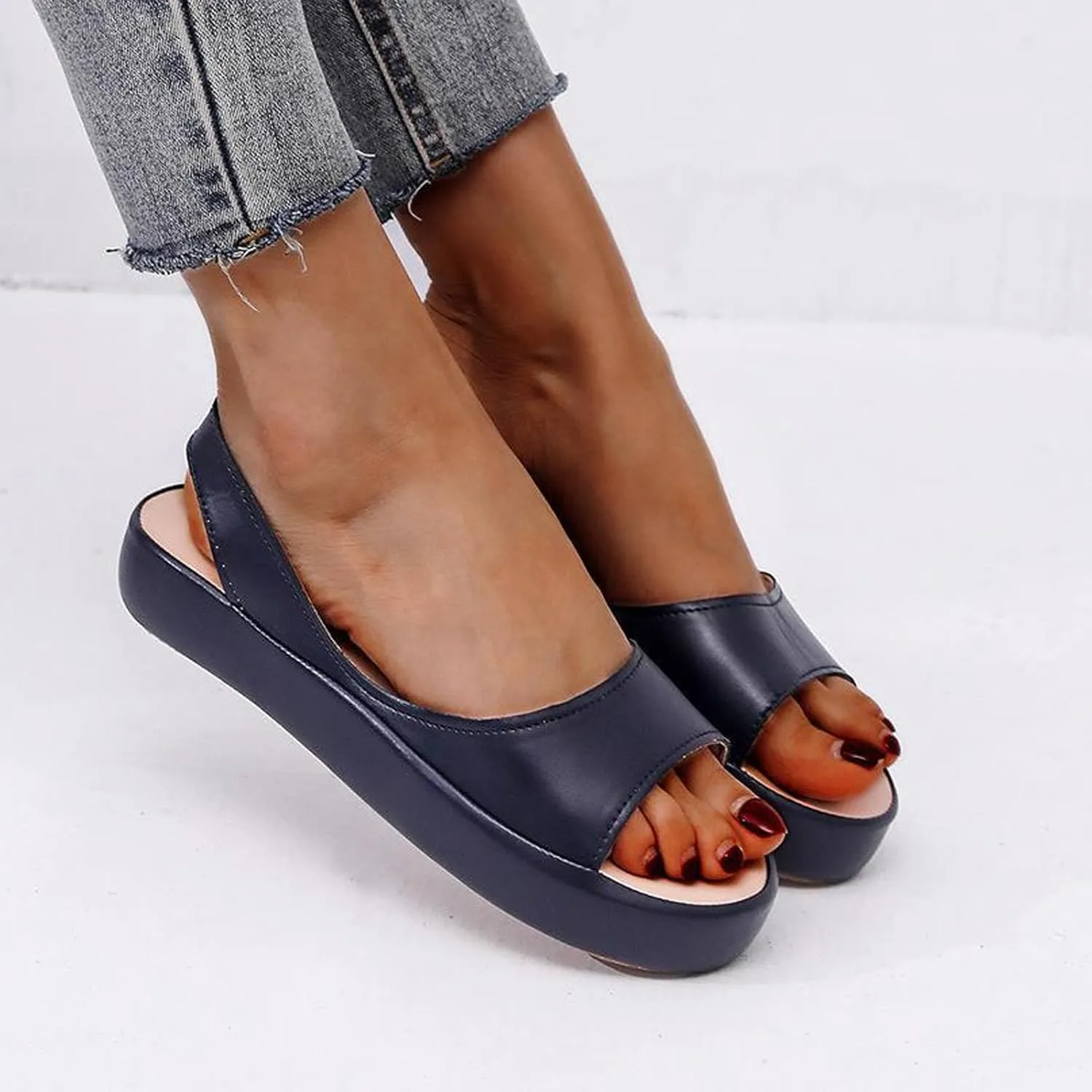 Sandals for Women, Summer Comfort Open Toe Strap Sandal Beach Casual Platform Flats Ladies Dressy Shallow Shoes