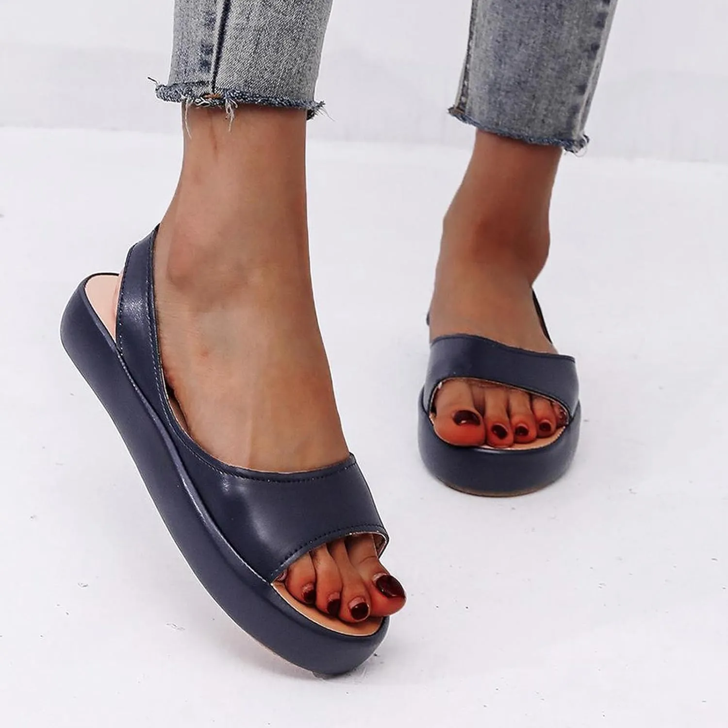 Sandals for Women, Summer Comfort Open Toe Strap Sandal Beach Casual Platform Flats Ladies Dressy Shallow Shoes