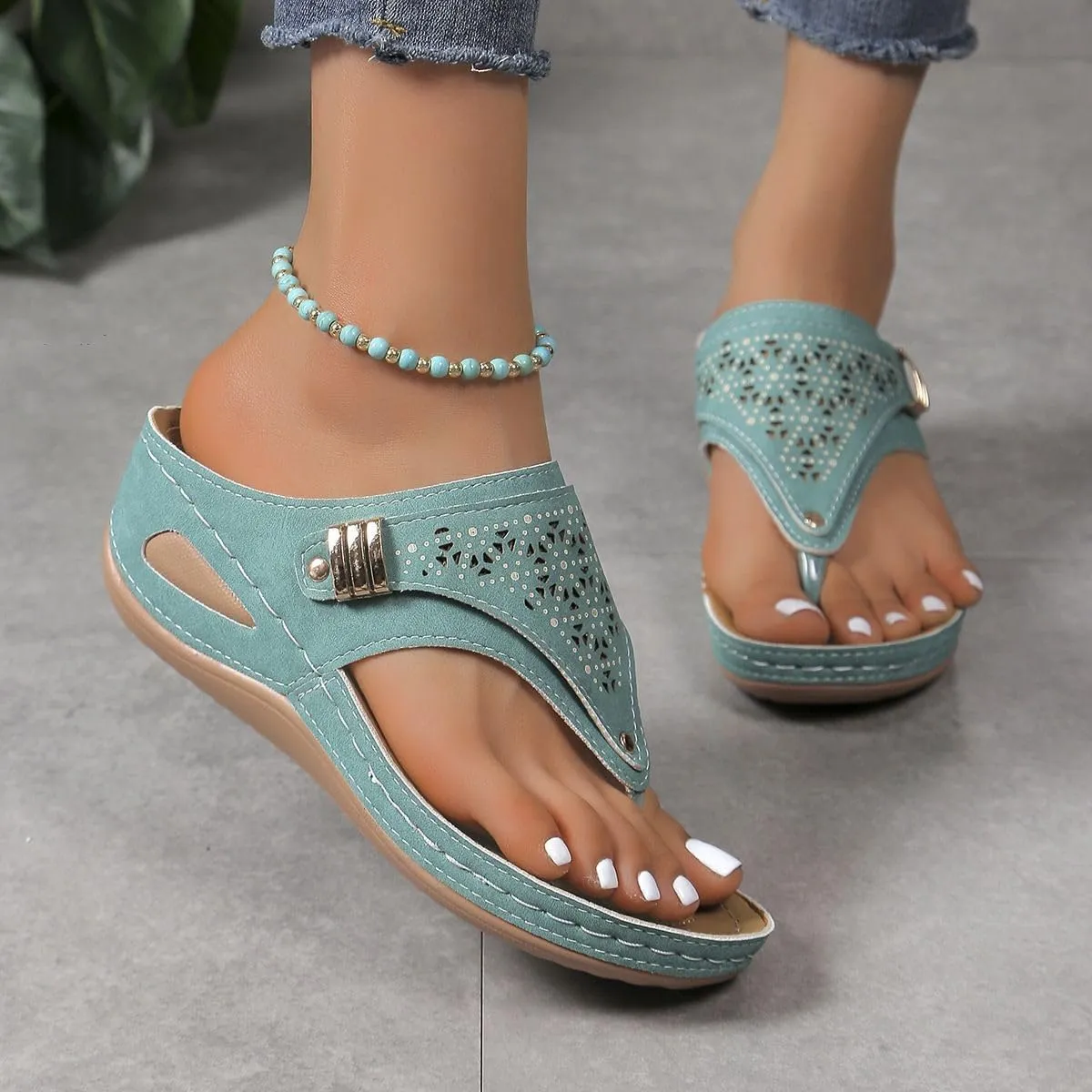 Sandals Women Dressy Summer Flat Cute Casual Beach Shoes Comfortable Orthopedic Slippers Orthotic Thong Flip Flops