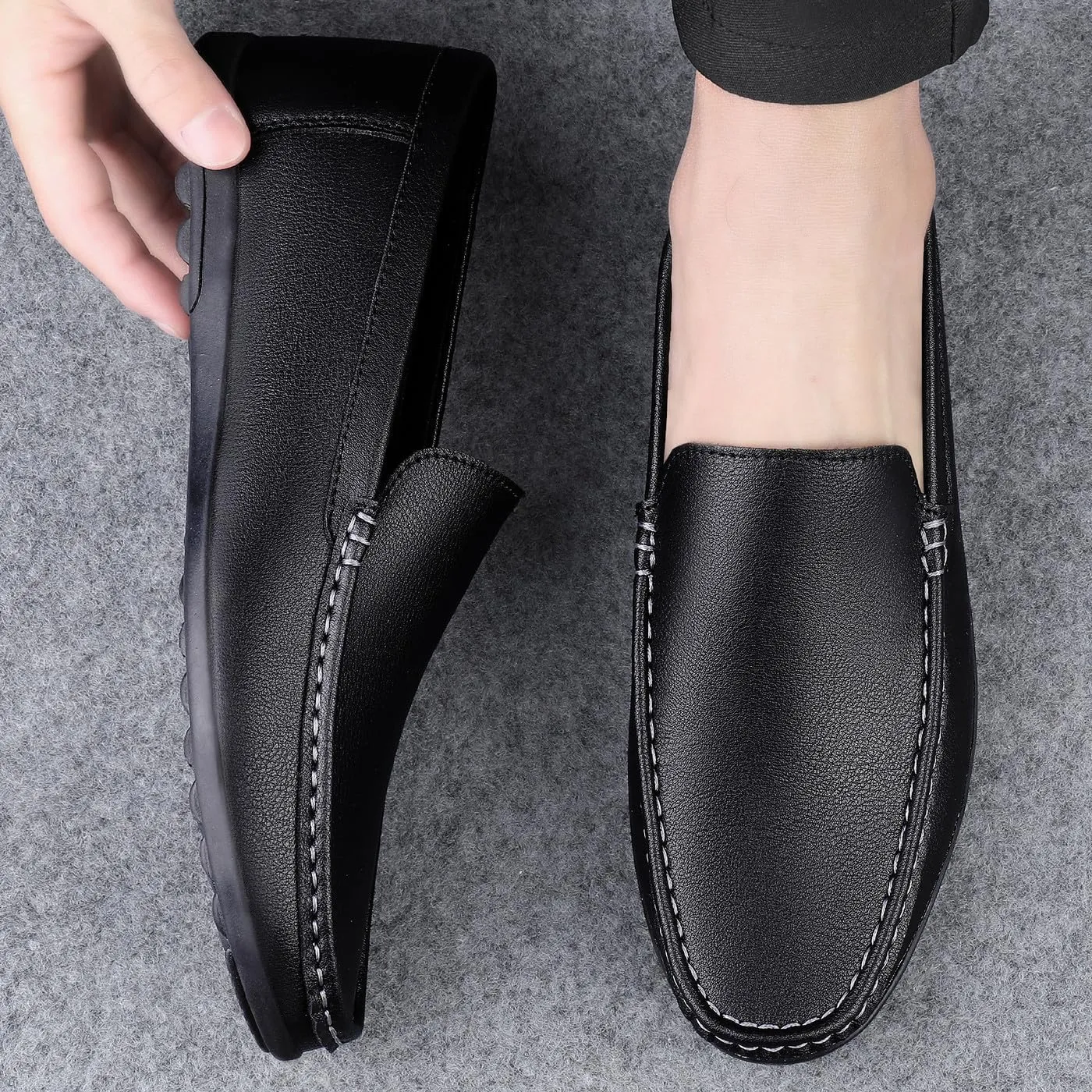 Santimon Men's Loafers Flat Breathable Casual Shoes Handmade Slip On Driving Shoes Fashion Business Moccasin Shoes