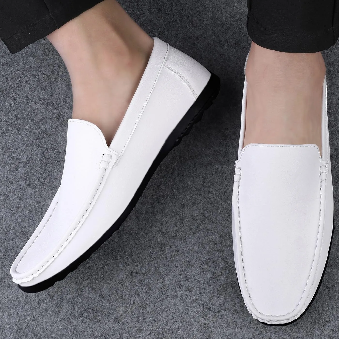 Santimon Men's Loafers Flat Breathable Casual Shoes Handmade Slip On Driving Shoes Fashion Business Moccasin Shoes