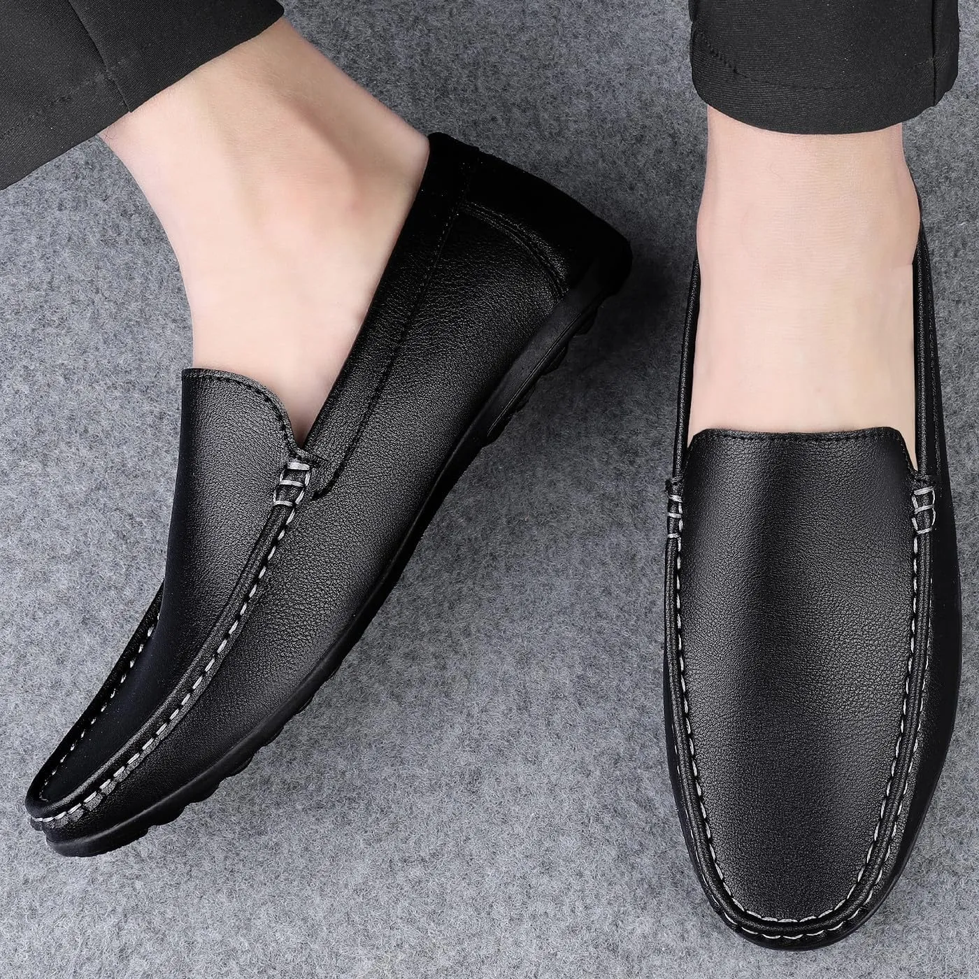 Santimon Men's Loafers Flat Breathable Casual Shoes Handmade Slip On Driving Shoes Fashion Business Moccasin Shoes