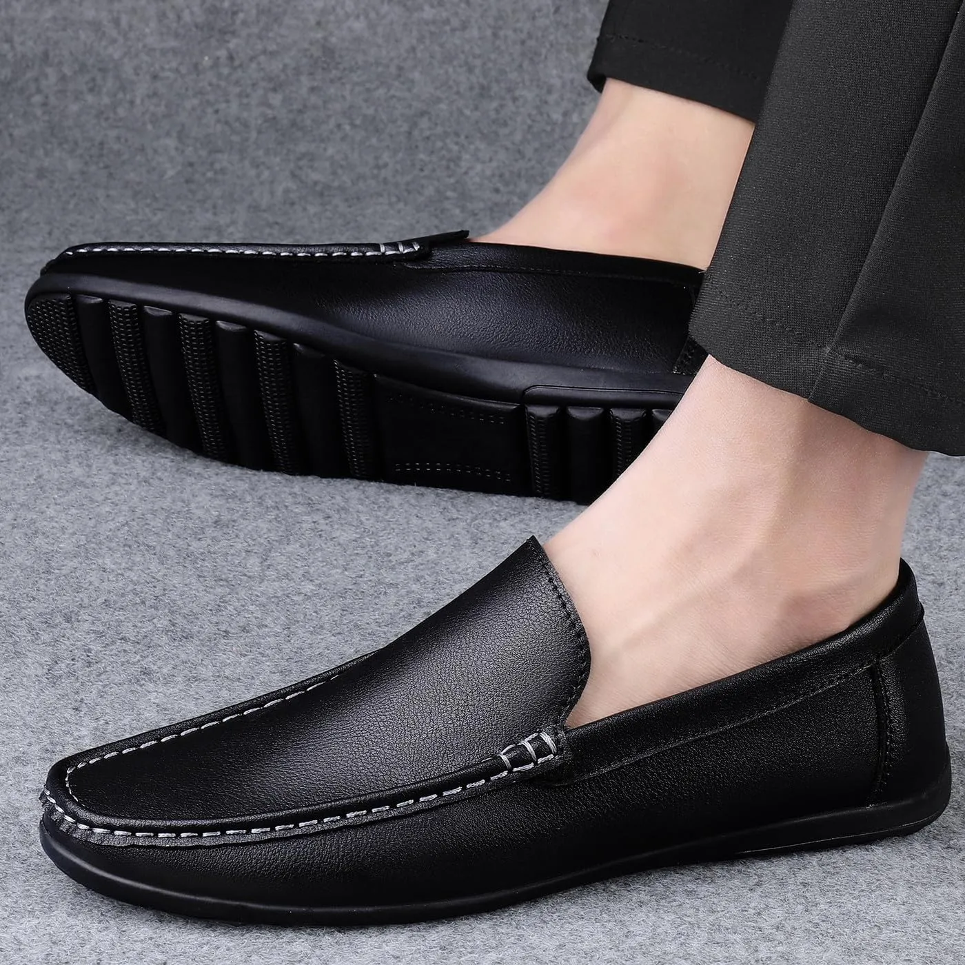 Santimon Men's Loafers Flat Breathable Casual Shoes Handmade Slip On Driving Shoes Fashion Business Moccasin Shoes