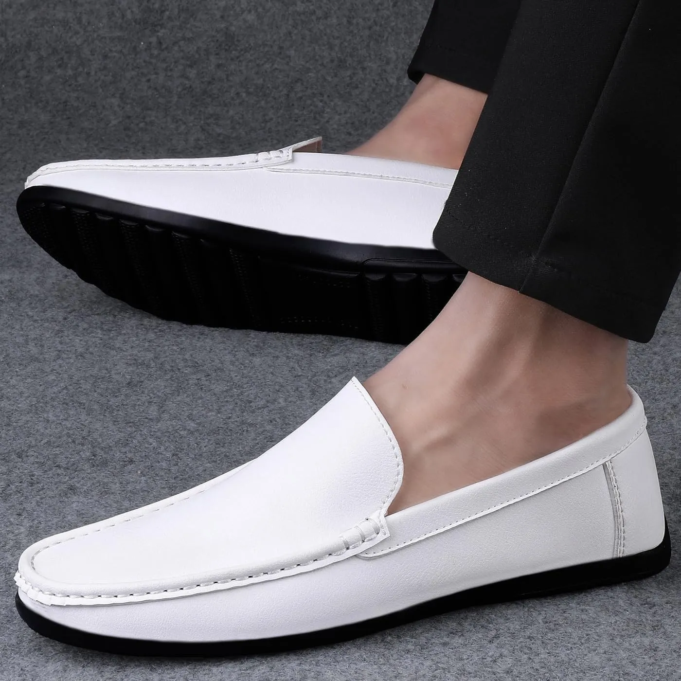 Santimon Men's Loafers Flat Breathable Casual Shoes Handmade Slip On Driving Shoes Fashion Business Moccasin Shoes