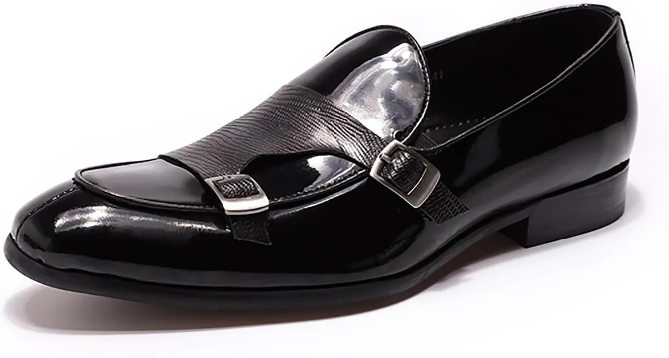 Santimon Men's Loafers Formal Dress Patent Leather Double Buckle Monk Strap Loafers Comfortable Fashion Casual Tuxedo Loafers for Men