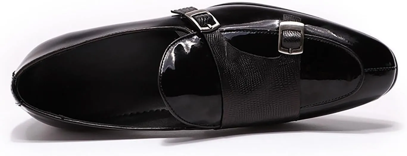 Santimon Men's Loafers Formal Dress Patent Leather Double Buckle Monk Strap Loafers Comfortable Fashion Casual Tuxedo Loafers for Men