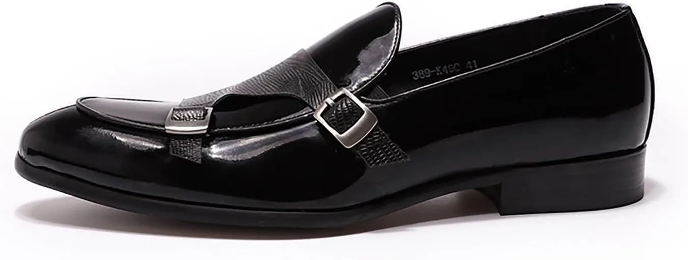 Santimon Men's Loafers Formal Dress Patent Leather Double Buckle Monk Strap Loafers Comfortable Fashion Casual Tuxedo Loafers for Men