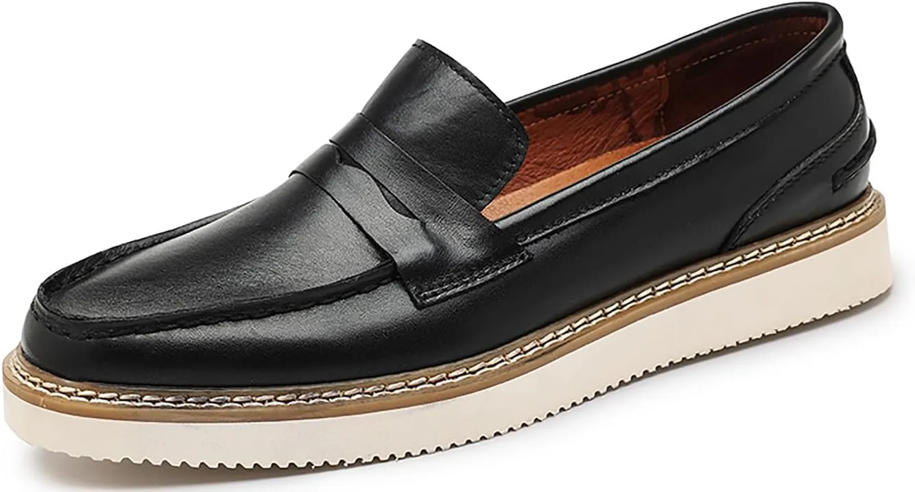 Santimon Men's Loafers Slip-Ons Dress Casual Leather Penny Loafers Fashion Comfortable Boat Walking Shoes for Men