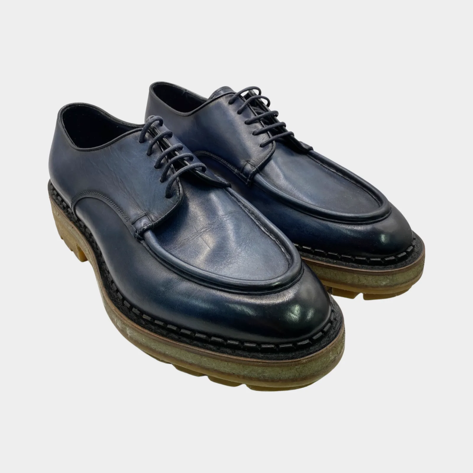 Santoni men's navy leather lace up loafers